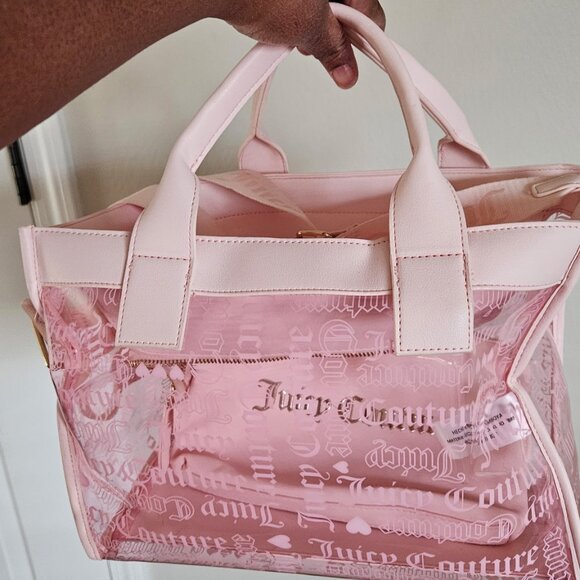 Juicy Couture Heart Powder Blush Beachin Large Tote with Matching Pouch NWOT - Picture 2 of 4